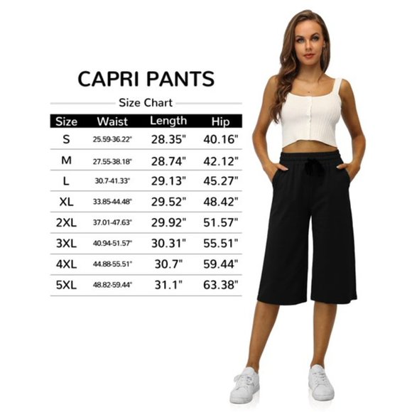 Women's Drawstring Loose Causal Lounge Pants Capri Yoga Pants Wide Leg - Picture 6 of 7